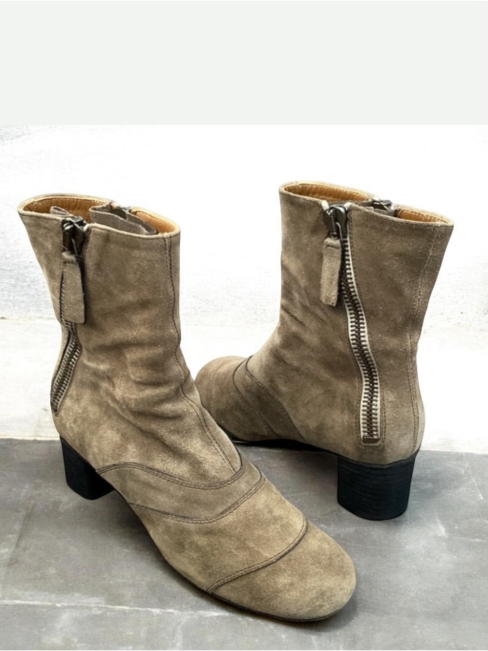 Chloe Suede Italian Made  Doble Zippers Heel Mid Calf Boots Size 7